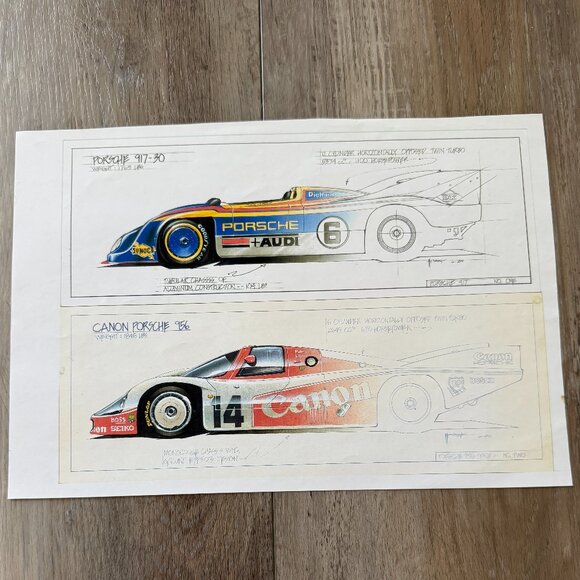 Porsche Racer Car Drawing from the 80's - Copy - Picture 1 of 8